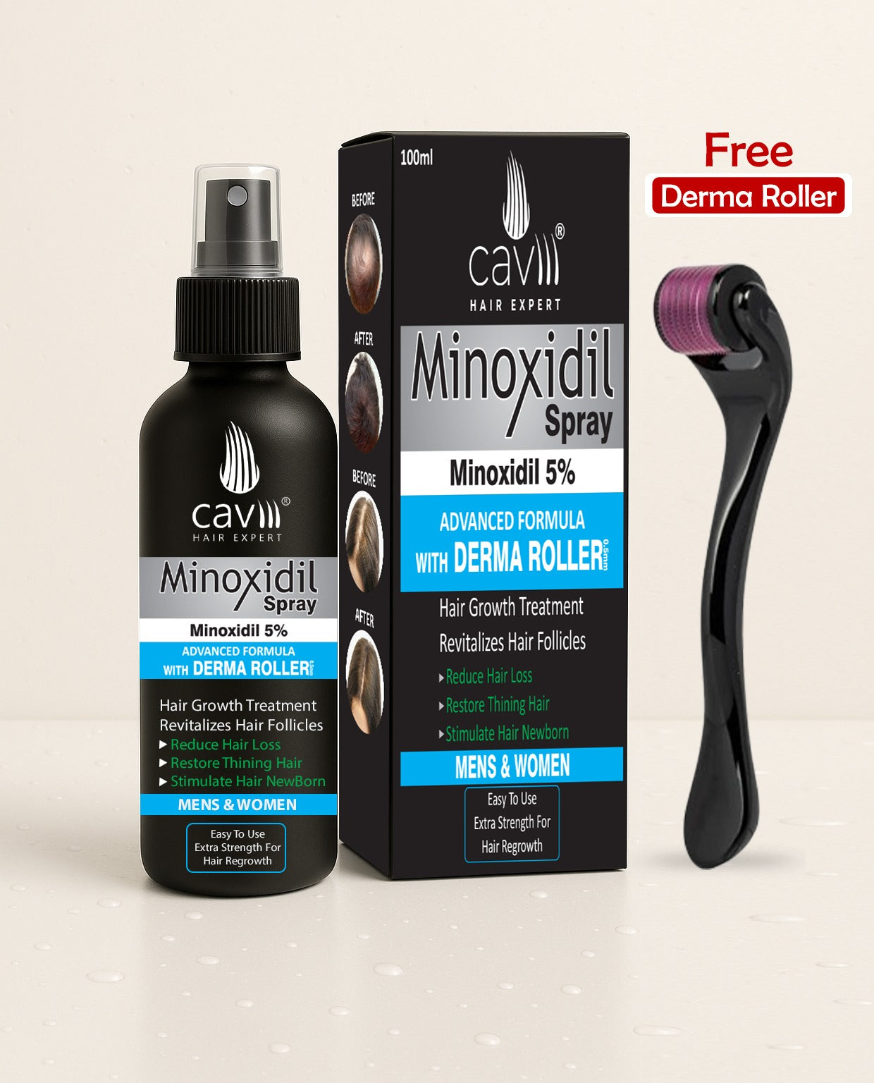 Minoxidile 5% hair spray with Free Derma roller
