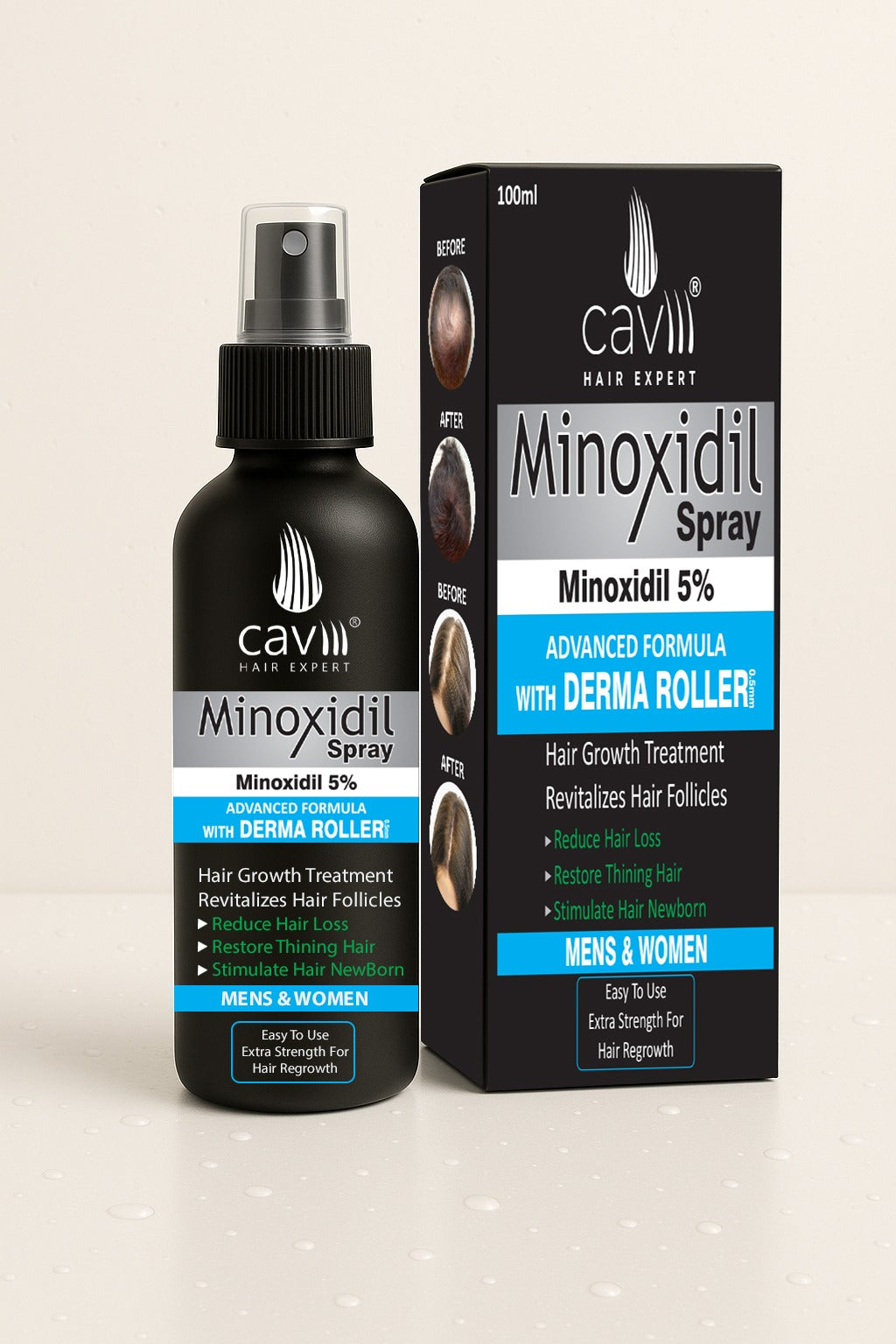 Minoxidile 5% hair spray with Free Derma roller