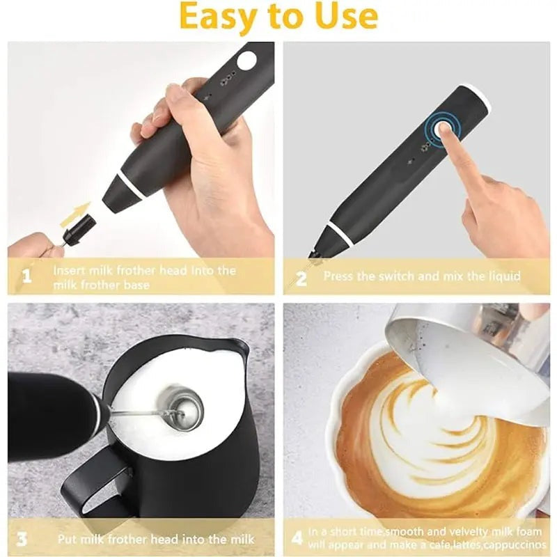 Handheld Electric Milk Frother Whisk Egg Beater Usb Rechargeable Coffee Blender