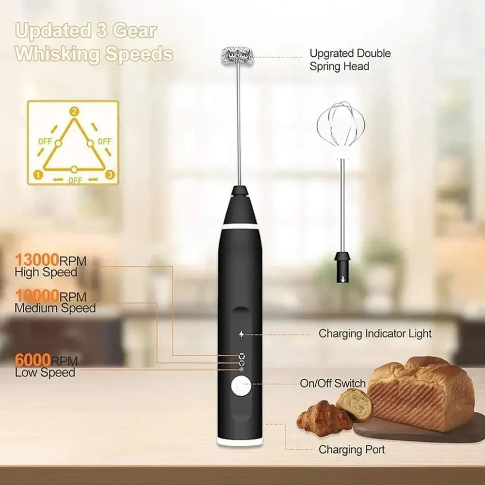 Handheld Electric Milk Frother Whisk Egg Beater Usb Rechargeable Coffee Blender