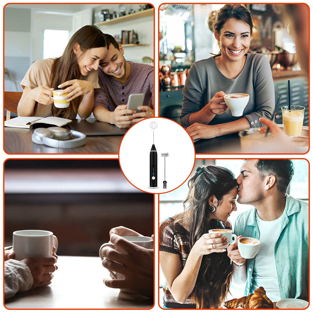 Handheld Electric Milk Frother Whisk Egg Beater Usb Rechargeable Coffee Blender