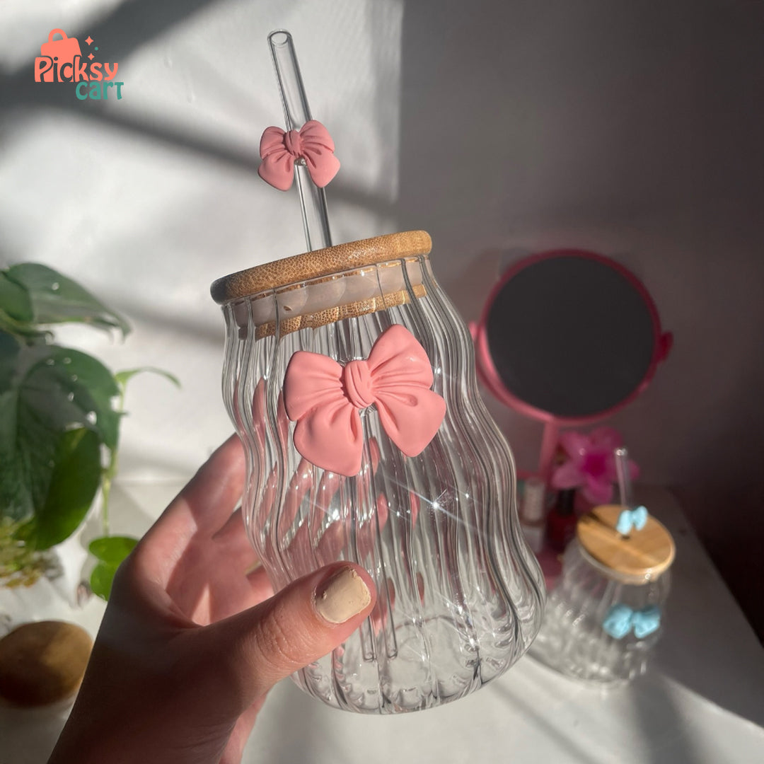 Butterfly Bow Glass Jar with Lid & Straw – Trendy Tumbler Cup